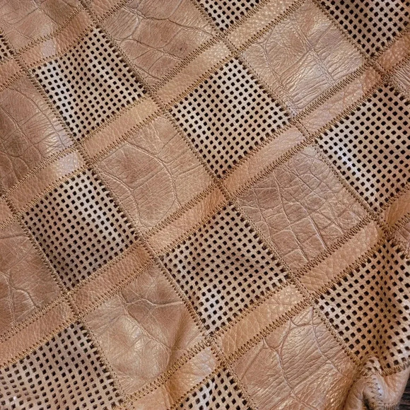 B. MARKOWSKY XL BOHO leather pebbled perforated Patchwork shoulder bag purse TAN - Picture 2 of 15